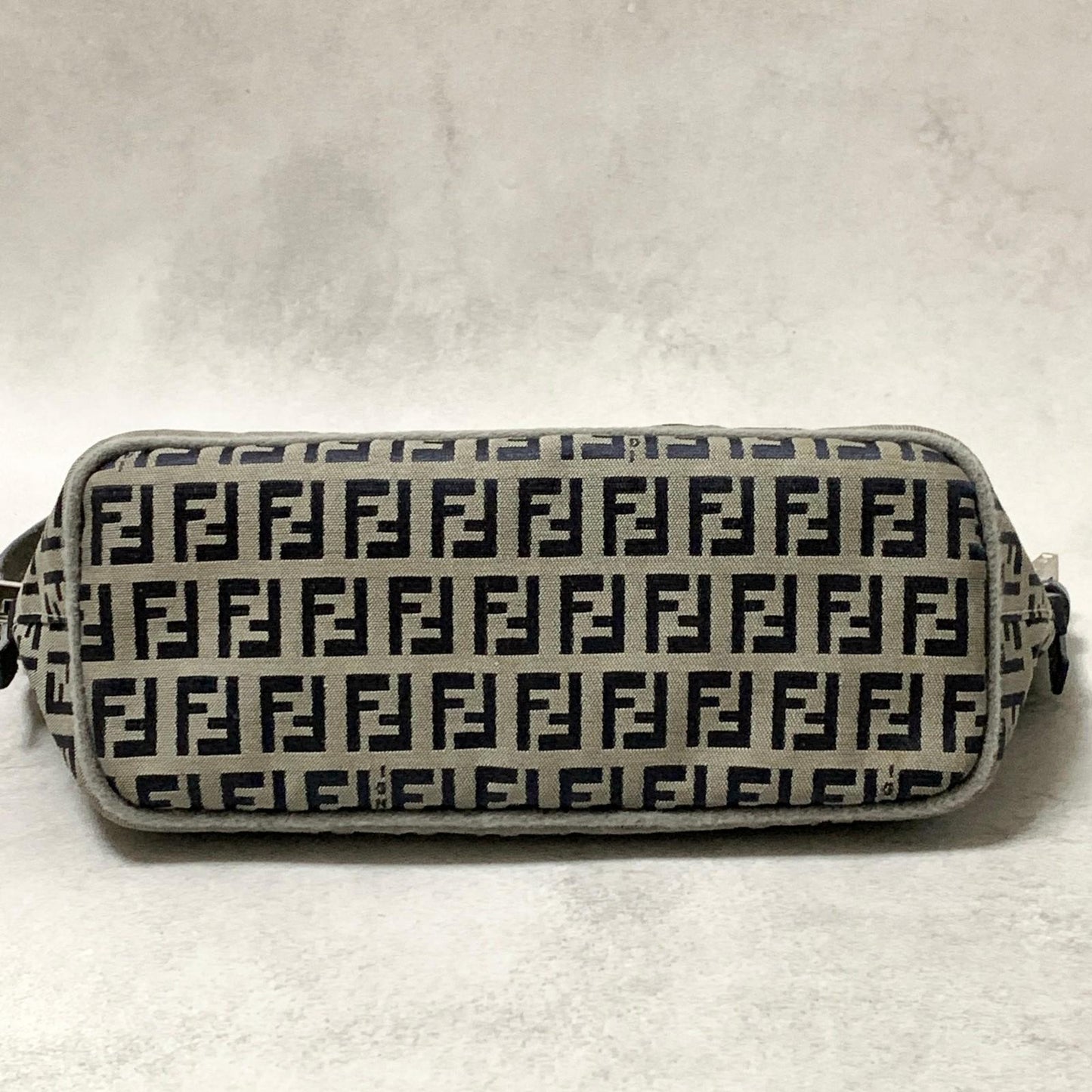 FENDI Bag FF Zucchino Mamma Baguette Pouch Shoulder Purse Canvas Gray Black Auth