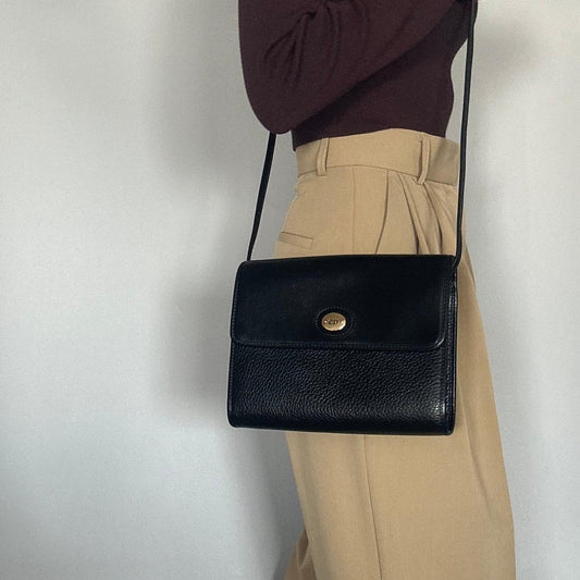 Christian Dior Bag CD Shoulder Purse Leather Black Gold  Used Women's Authentic
