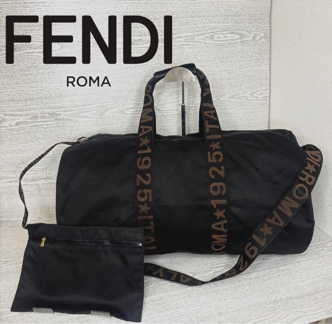 FENDI Boston Bag 2way ROMA Logo Authentic