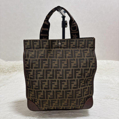 FENDI Hand Bag Tote Purse FF Zucca Brown Khaki Authentic