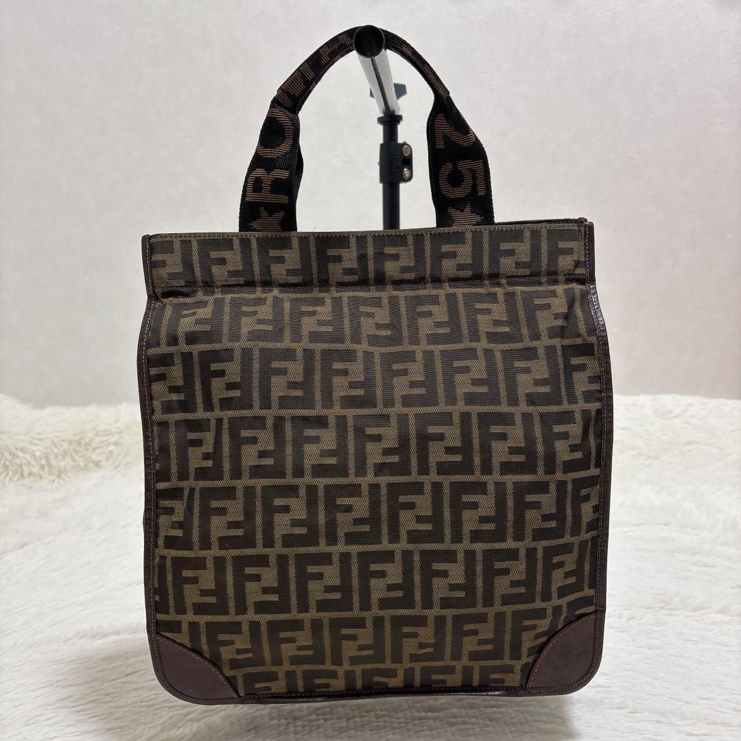 FENDI Hand Bag Tote Purse FF Zucca Brown Khaki Authentic