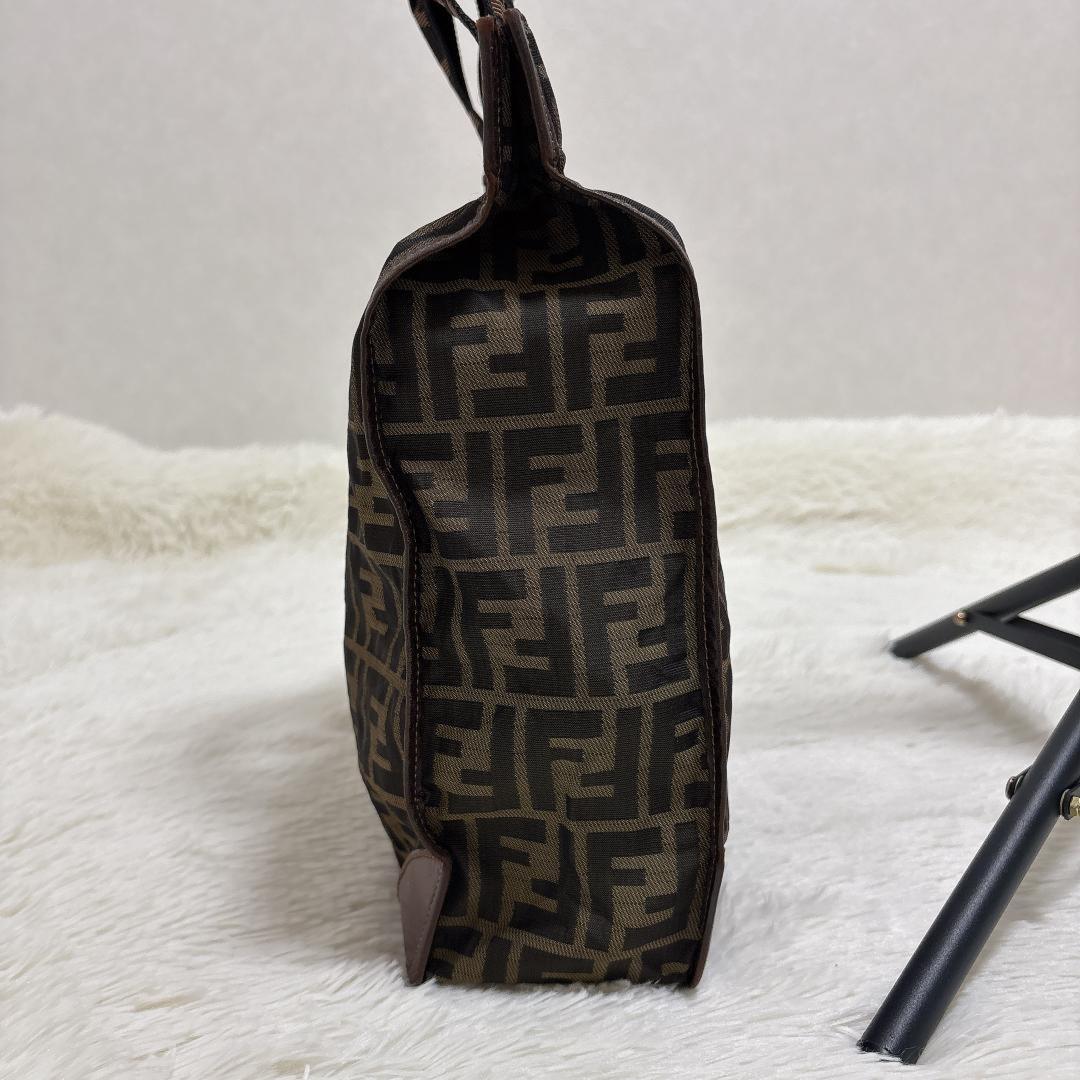 FENDI Hand Bag Tote Purse FF Zucca Brown Khaki Authentic