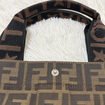 FENDI Hand Bag Tote Purse FF Zucca Brown Khaki Authentic