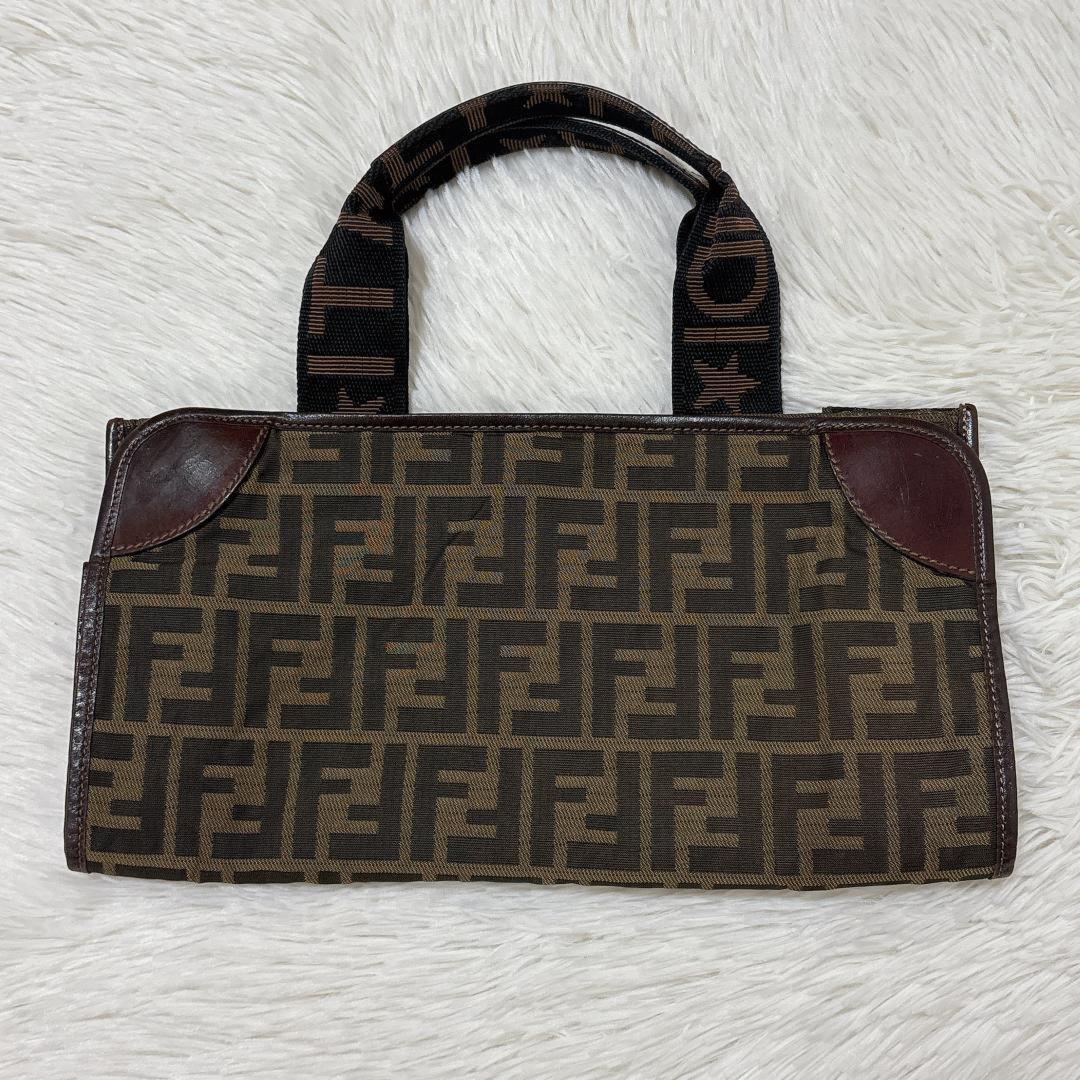 FENDI Hand Bag Tote Purse FF Zucca Brown Khaki Authentic