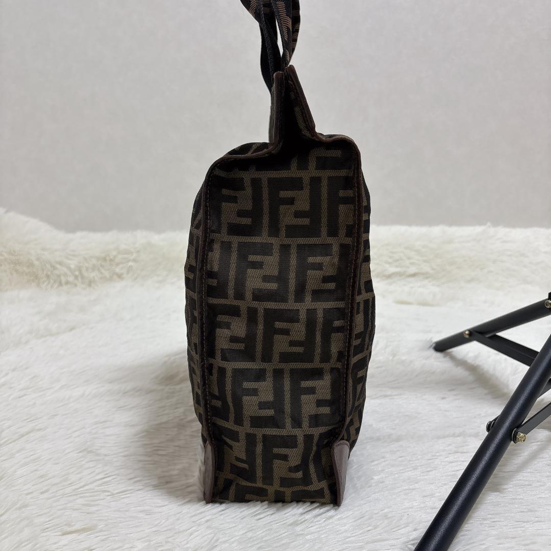 FENDI Hand Bag Tote Purse FF Zucca Brown Khaki Authentic