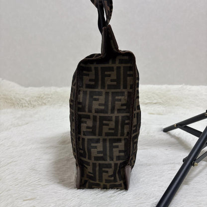 FENDI Hand Bag Tote Purse FF Zucca Brown Khaki Authentic