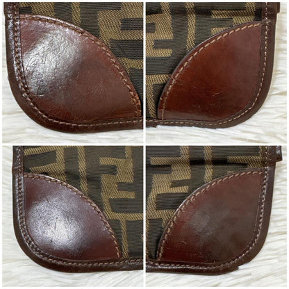 FENDI Hand Bag Tote Purse FF Zucca Brown Khaki Authentic