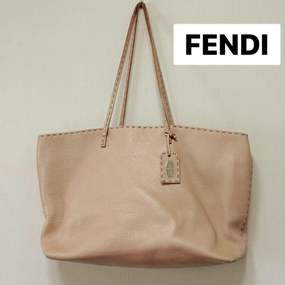 FENDI Hand Bag Tote Purse Selleria Leather Pink Orange Authentic