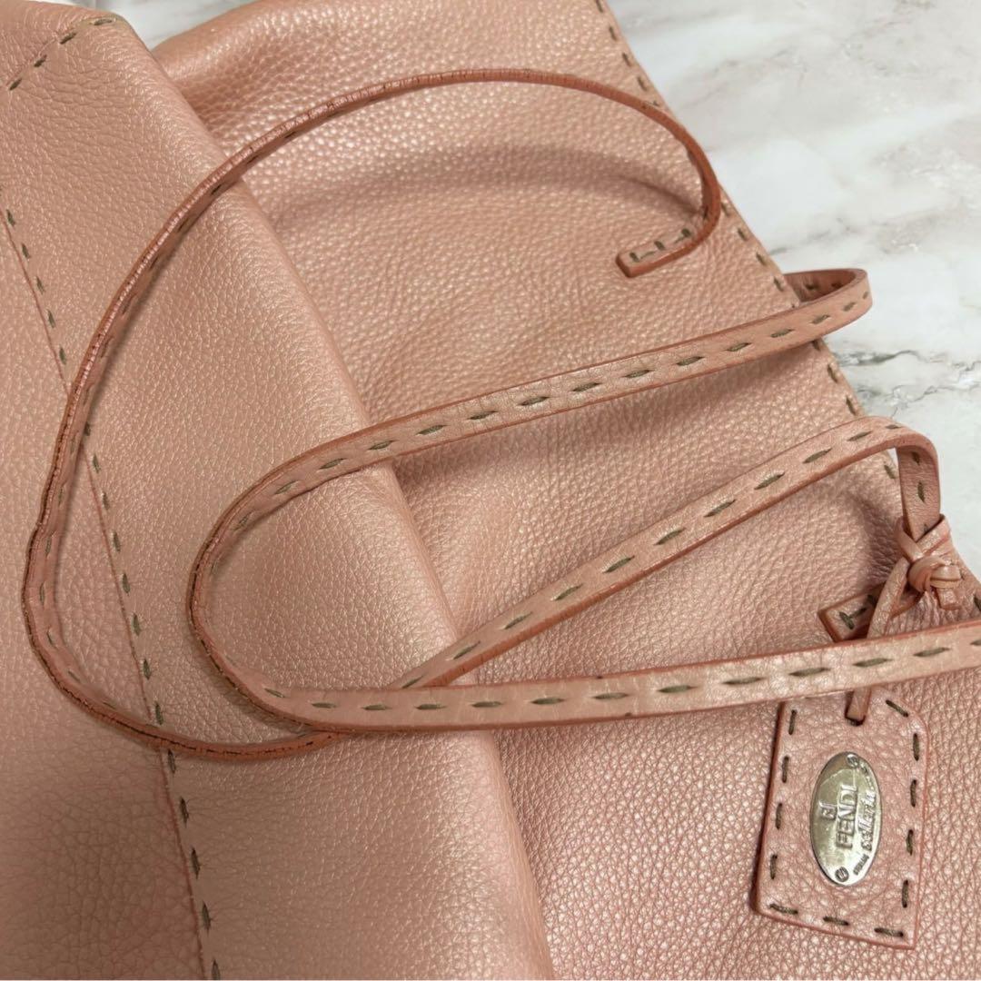 FENDI Hand Bag Tote Purse Selleria Leather Pink Orange Authentic