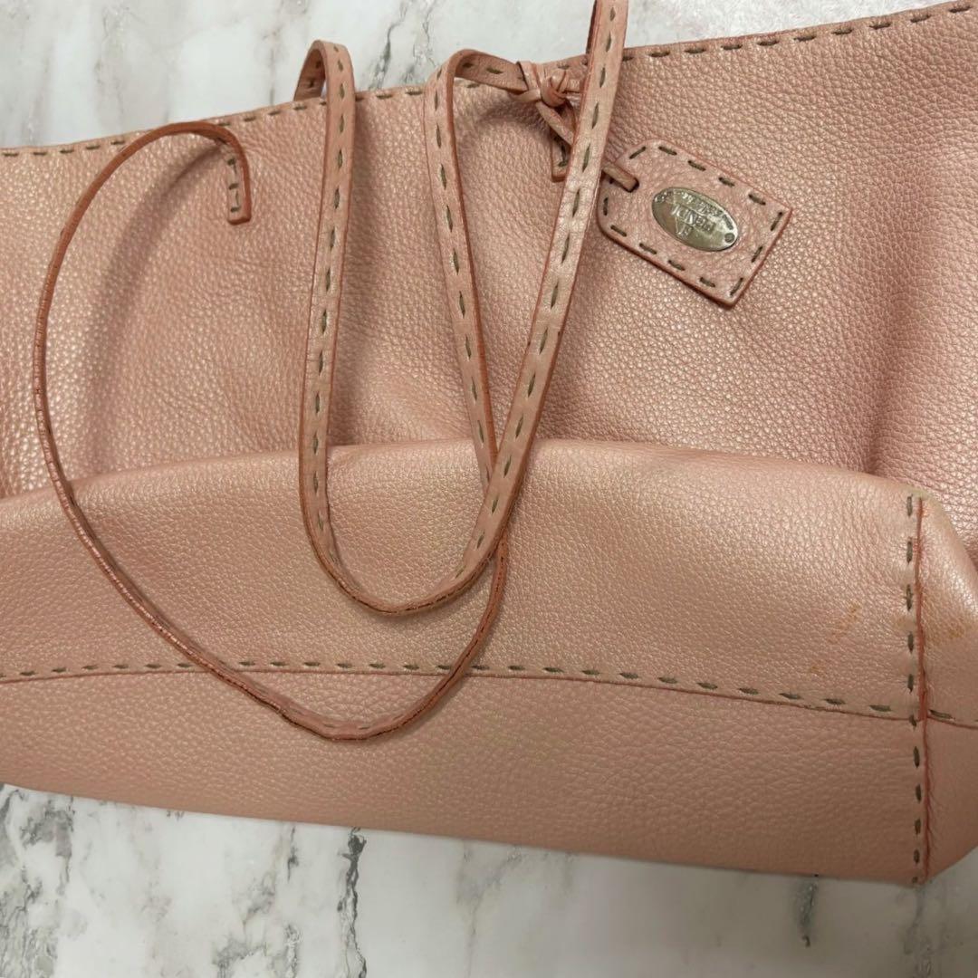 FENDI Hand Bag Tote Purse Selleria Leather Pink Orange Authentic