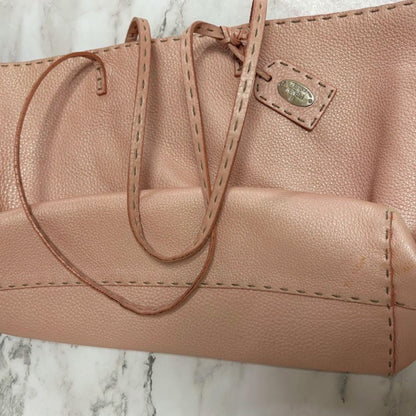 FENDI Hand Bag Tote Purse Selleria Leather Pink Orange Authentic