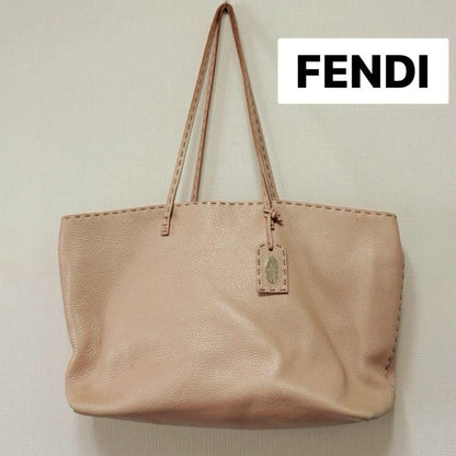 FENDI Hand Bag Tote Purse Selleria Leather Pink Orange Authentic