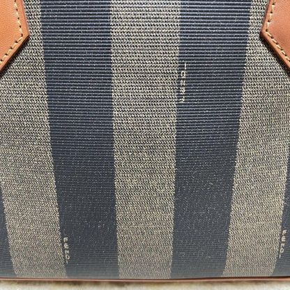 FENDI Hand Bag Tote Purse FF Pecan PVC Leather Khaki Black Authentic