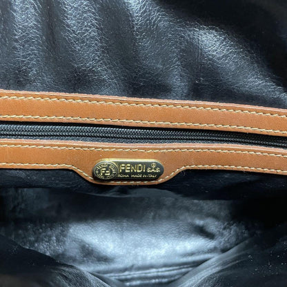 FENDI Hand Bag Tote Purse FF Pecan PVC Leather Khaki Black Authentic