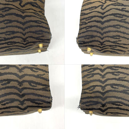 FENDI Hand Bag Tote Purse FF Zebra Canvas Leather Brown Authentic