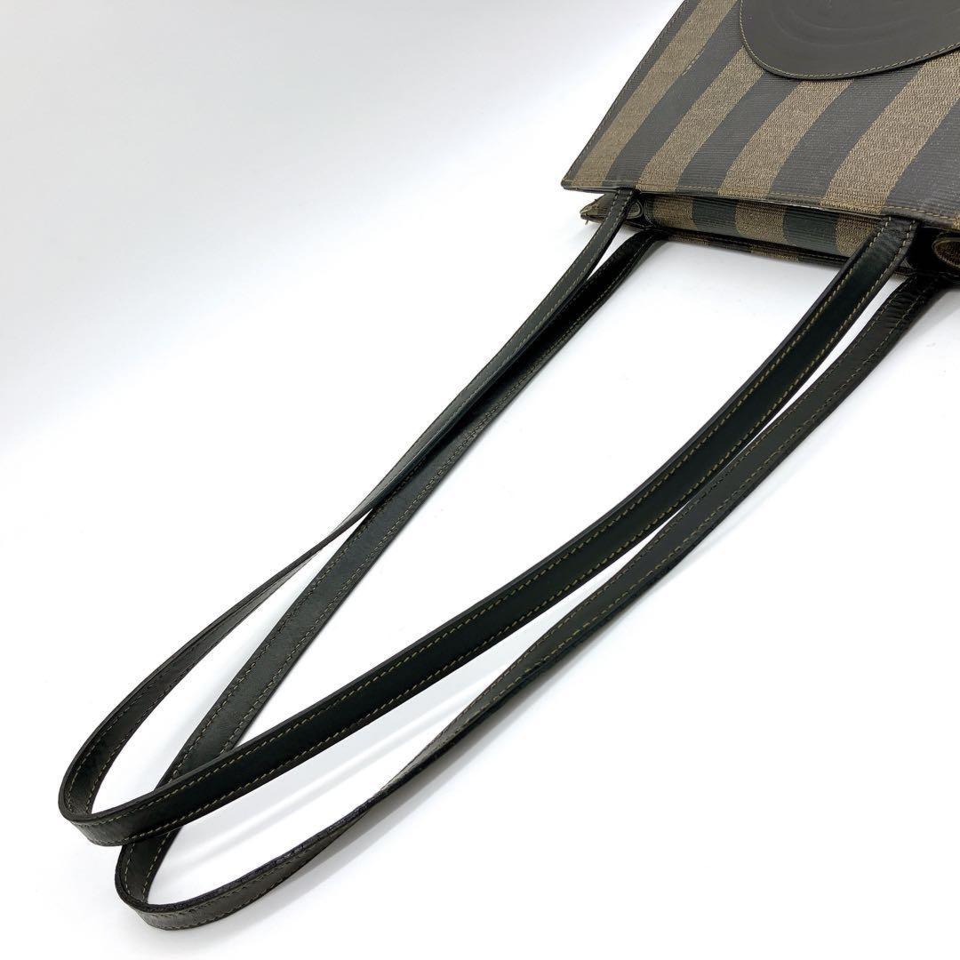 FENDI Hand Bag Tote Purse FF Pecan PVC Leather Black Brown Authentic