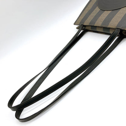 FENDI Hand Bag Tote Purse FF Pecan PVC Leather Black Brown Authentic