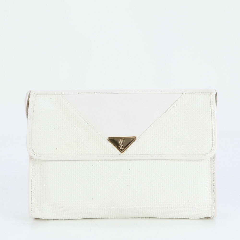Saint Laurent Clutch Bag Second Bag YSL Cassandra Leather White Authentic