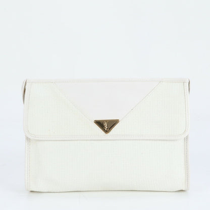 Saint Laurent Clutch Bag Second Bag YSL Cassandra Leather White Authentic