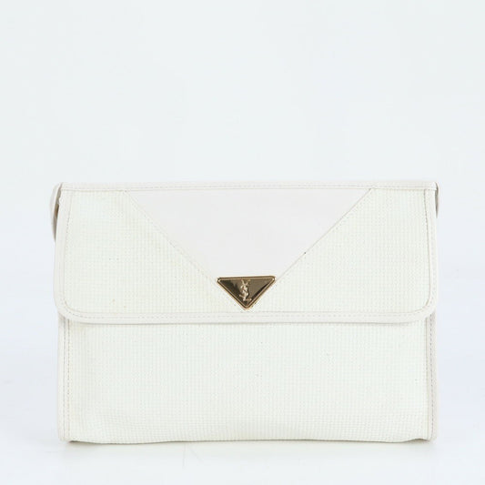 Saint Laurent Clutch Bag Second Bag YSL Cassandra Leather White Authentic