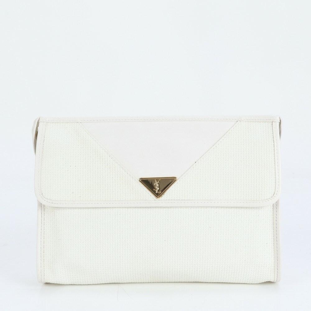 Saint Laurent Clutch Bag Second Bag YSL Cassandra Leather White Authentic