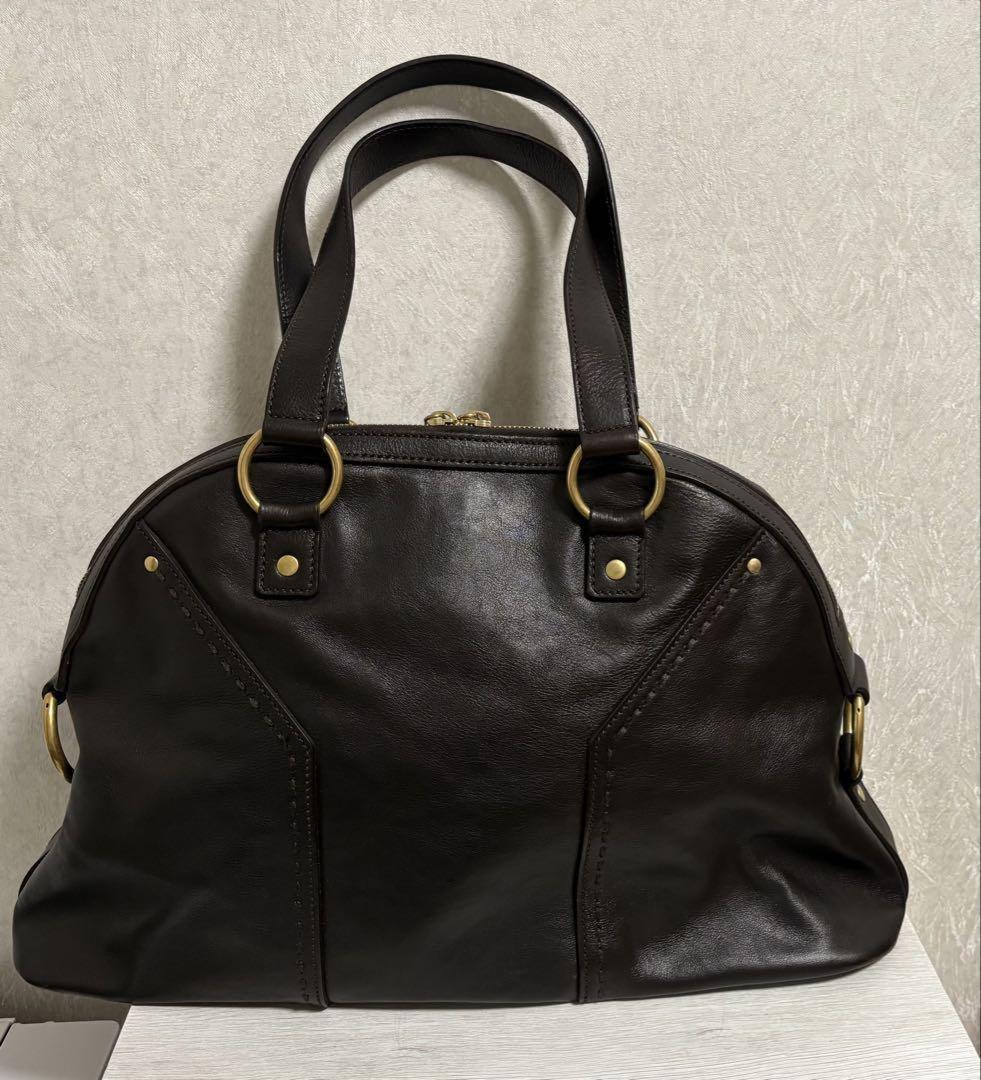 Saint Laurent Hand Bag Tote Purse MUSE Leather Dark Brown Authentic