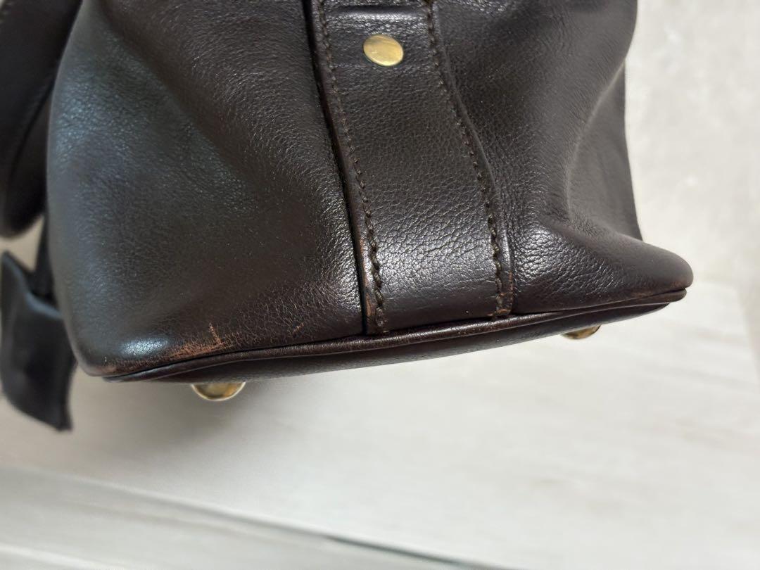 Saint Laurent Hand Bag Tote Purse MUSE Leather Dark Brown Authentic