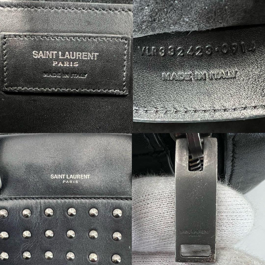 Saint Laurent Paris Hand Shoulder Bag Tote Purse 2way Logo Leather Black Auth
