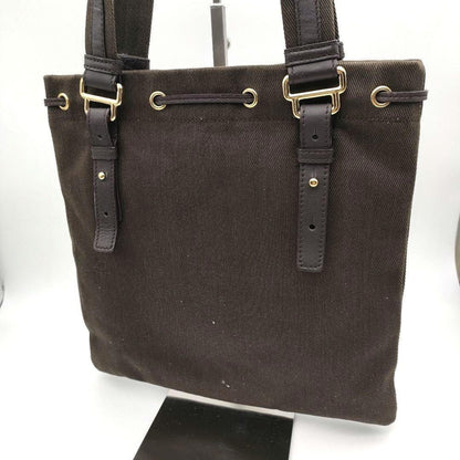 Saint Laurent Hand Bag Tote Purse YSL Cassandra Canvas Leather Brown Authentic