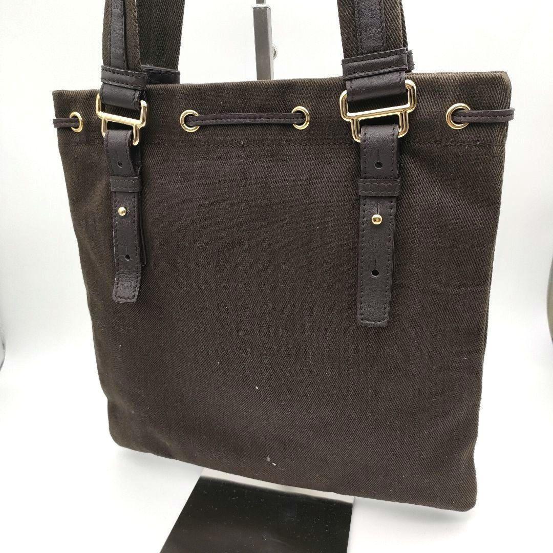 Saint Laurent Hand Bag Tote Purse YSL Cassandra Canvas Leather Brown Authentic