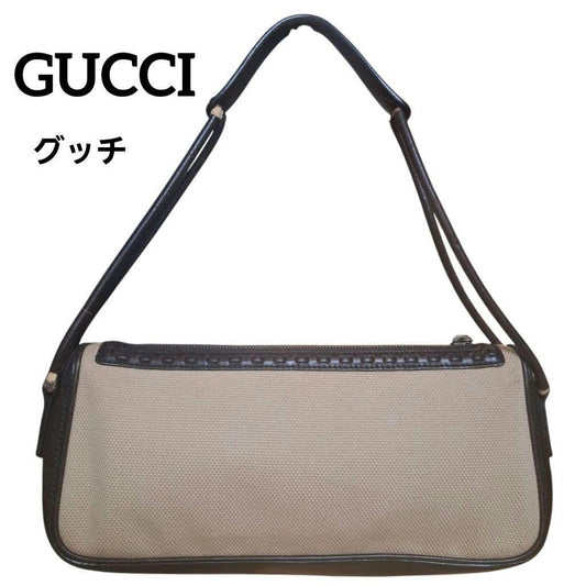 GUCCI Hand Shoulder Bag Tote Purse Canvas Leather Beige Brown Authentic