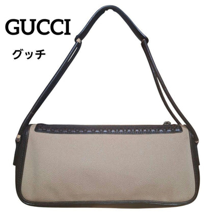GUCCI Hand Shoulder Bag Tote Purse Canvas Leather Beige Brown Authentic