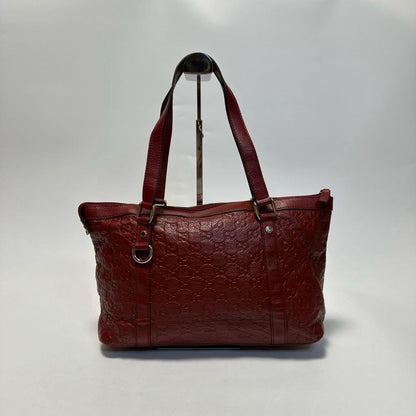 GUCCI Hand Bag Tote Purse GG Shima Leather Red Bordeaux Authentic