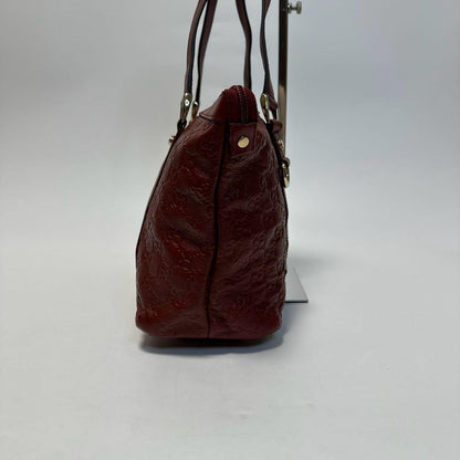 GUCCI Hand Bag Tote Purse GG Shima Leather Red Bordeaux Authentic