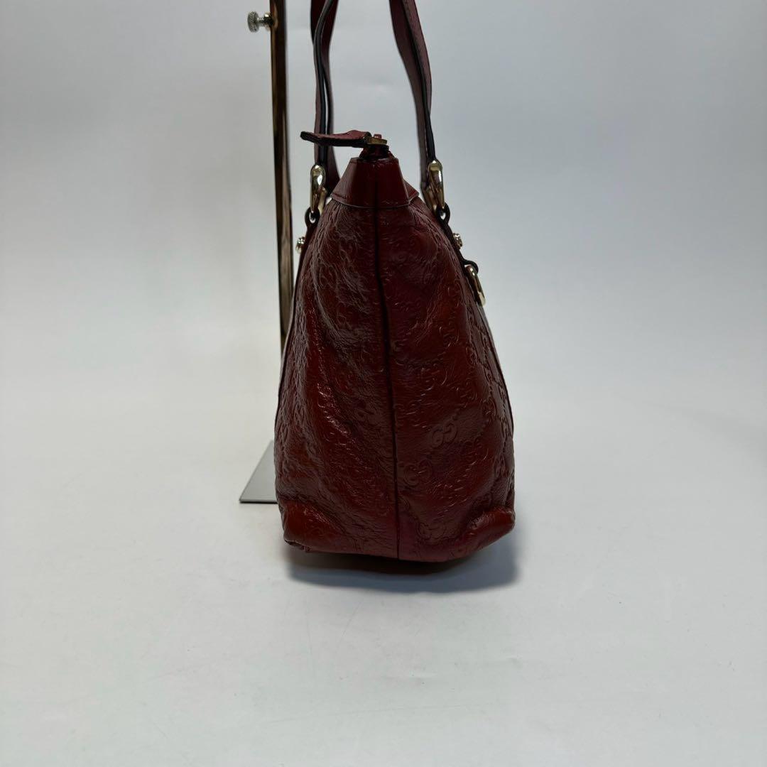 GUCCI Hand Bag Tote Purse GG Shima Leather Red Bordeaux Authentic