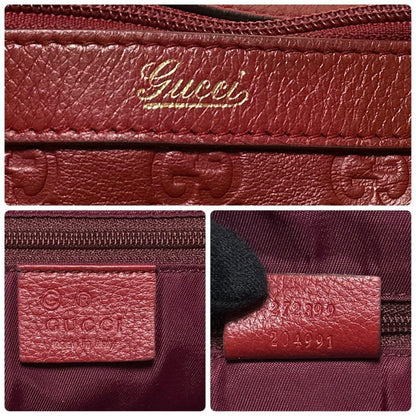GUCCI Hand Bag Tote Purse GG Shima Leather Red Bordeaux Authentic