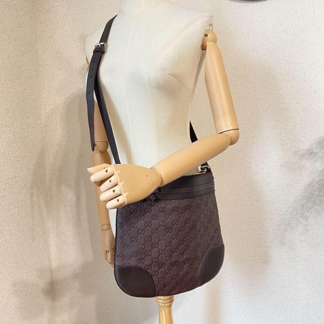 GUCCI Shoulder Bag Purse GG Shima Brown Authentic