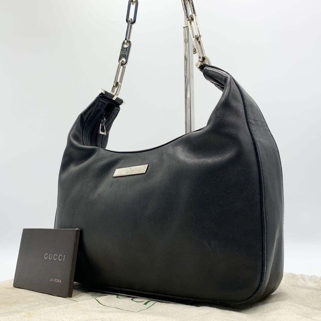 GUCCI Shoulder Bag Purse Chain Leather Black Authentic