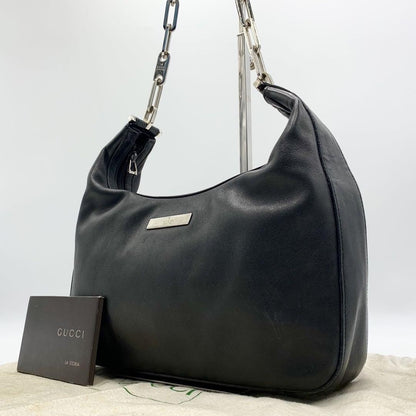 GUCCI Shoulder Bag Purse Chain Leather Black Authentic