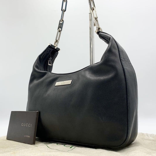 GUCCI Shoulder Bag Purse Chain Leather Black Authentic