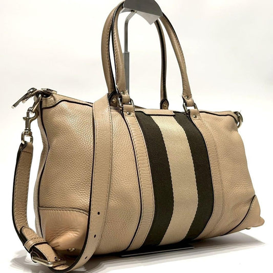 GUCCI Mini Boston Hand Bag Tote Purse 2way Sherry Line Canvas Leather Beige Auth