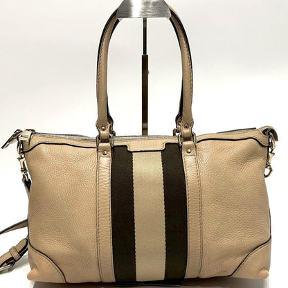 GUCCI Mini Boston Hand Bag Tote Purse 2way Sherry Line Canvas Leather Beige Auth