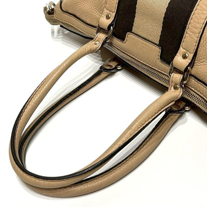GUCCI Mini Boston Hand Bag Tote Purse 2way Sherry Line Canvas Leather Beige Auth