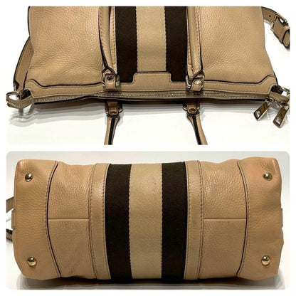 GUCCI Mini Boston Hand Bag Tote Purse 2way Sherry Line Canvas Leather Beige Auth