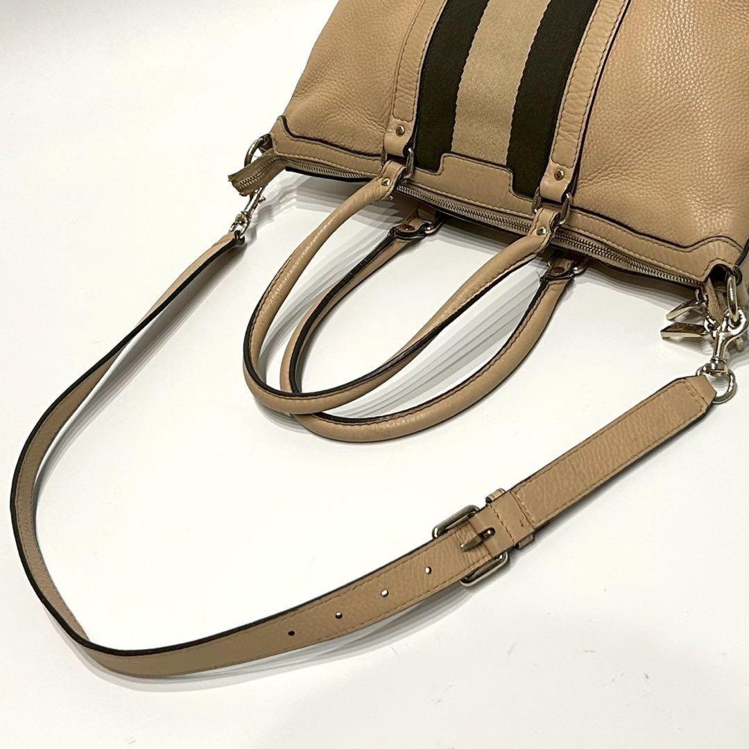 GUCCI Mini Boston Hand Bag Tote Purse 2way Sherry Line Canvas Leather Beige Auth