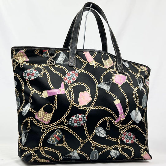 GUCCI Hand Bag Tote Purse Satin Leather Multicolor Authentic