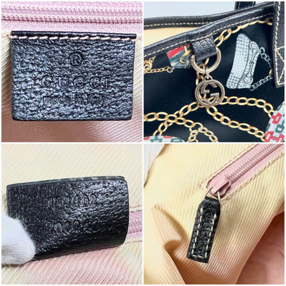 GUCCI Hand Bag Tote Purse Satin Leather Multicolor Authentic