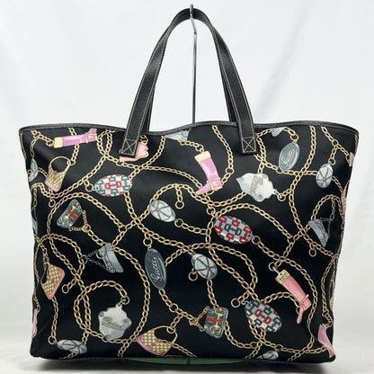 GUCCI Hand Bag Tote Purse Satin Leather Multicolor Authentic