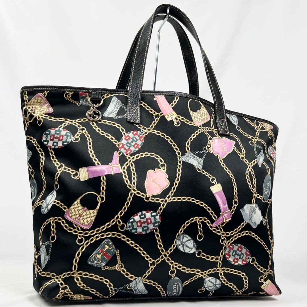 GUCCI Hand Bag Tote Purse Satin Leather Multicolor Authentic