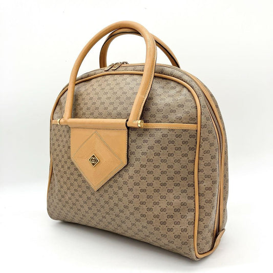 GUCCI Hand Bag Tote Purse Mini Boston GG PVC Leather Beige Authentic